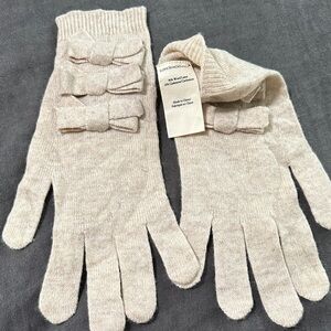 LoveShackFancy Cream Knit Gloves with Bows